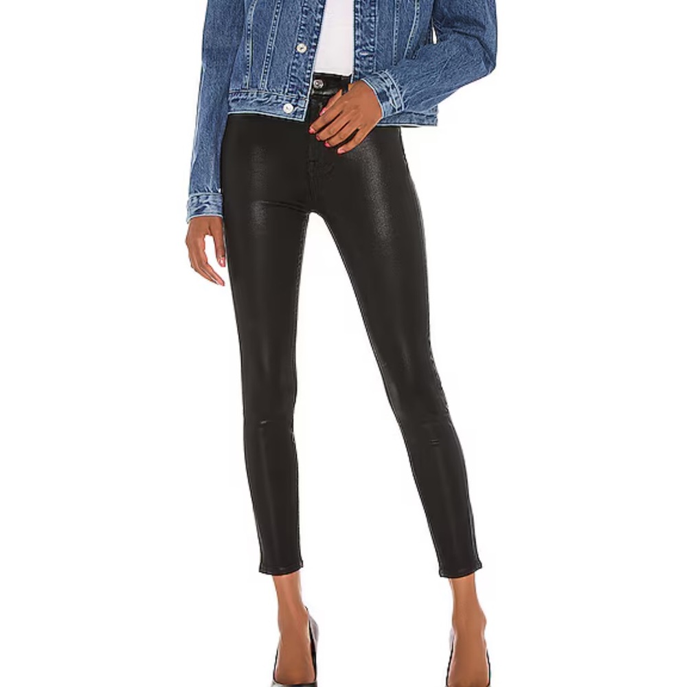 7 for all Mankind The High Waist Ankle Skinny With Faux Pockets in Black Coated